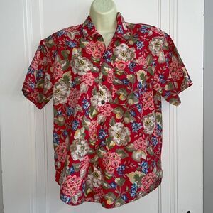 Vtg 80s/90s Lizwear (Liz Claiborne) red floral cotton short sleeve shirt